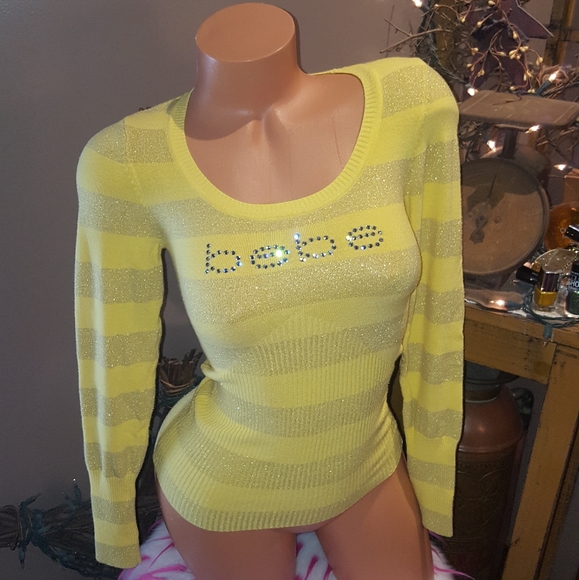 bebe Sweaters - Bebe shimmer rhinestone logo scoop neck sweater S